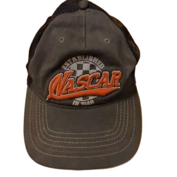 NASCAR Mesh Trucker Hat Cap Adjustable Logo Racing Gray Black Red - Picture 1 of 8